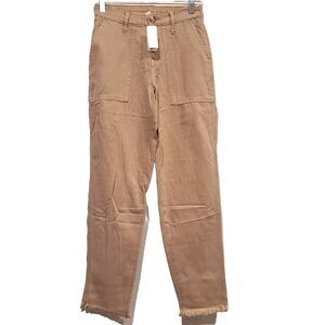 Aerie Khaki Pants Cargo Pockets Elastic Waist Raw Hem Lyocell Women's XXS New!